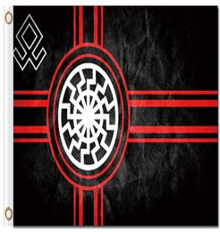 Digital printing custom 3x5ft Black Sun Flag 90x150cm Polyester Kolovrat Slavic Symbol Sun Wheel Svarog Solstice Runes Banner3309525