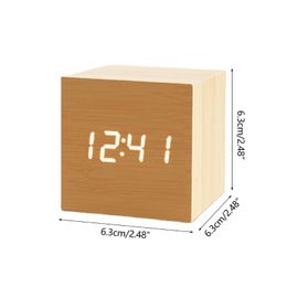 Wood Cube Voice Control Led Alarm Clock Home Bedroom Dormitory