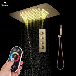 M Boenn Polished Gold Shower System Ceiling Embeded High Pressure Rain Shower Head Thermostatic Large Flow Rate Bathroom Faucets