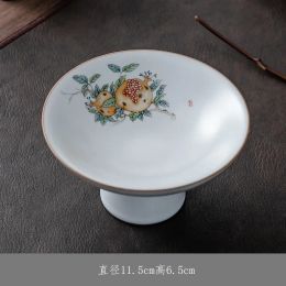 Chinese-style Zen refreshment plate high-foot fruit plate home living room tea table tribute plate snacks nuts and dried fruits