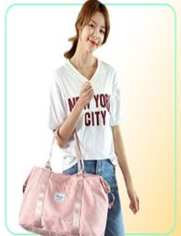 Pink Travel Duffel BagSports Tote Gym BagShoulder Weekender Overnight Bag For WomenWith Trolley Sleeve And Wet Pocket6425455