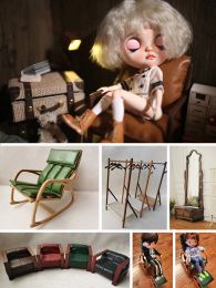 1:6Dollhouse Leather Sofa Chair Blythe Miniature Coat Hat Grid Wardrobe Mini Outdoor Folding Table 1:6 Furniture Decoration