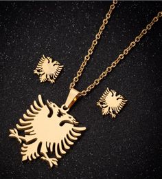 Statement Eagle Steel Necklaces Delicate Fashion Albanian Flag Double Headed Bird Choker Pendants For Men Women Collier7251080