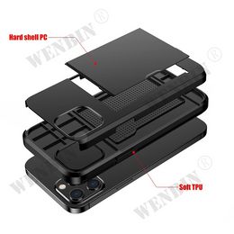 Case For iPhone 15 14 Pro Max 13 12 11 Pro Max XR XS Max SE 8 7 Heavy Duty Shockproof Dual Layer Card Slots Holder Shell Cover