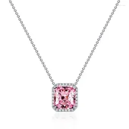 Chains 925 Sterling Silver Fancy 10ct Pink Rectangular Diamond Necklace For Women Fine Jewellery