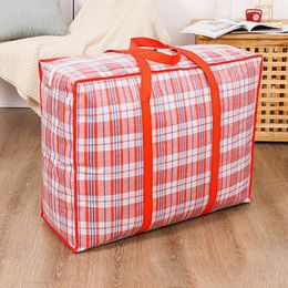 Portable Waterproof Moisture-proof Thick Zipper Closure Bag Large Storage Bag Plaid Patterns Quilt Blanket Container Reusable