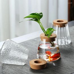 Vases 1PC Transparent Round Flower Vase Hydroponic Container Micro Landscape Ecological Glass Bottle With Wooden Stopper Home Decor