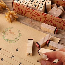 40Pcs Alphabet Stamps Vintage Wooden Rubber Letter Number Symbol Stamp Set With Black Ink Pad For Card Making Planner Scrapbook