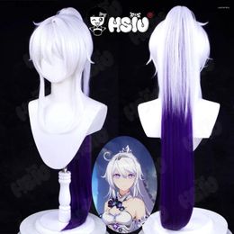 Party Supplies Kiana Kaslana Cosplay Wig Game Honkai Impact 3 HSIU 90Cm White Mixed Purple Ponytail Long Hair Synthetic Cap