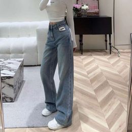 Basic & Casual Dresses Autumn/winter p White Fleece Pocket Straight Leg Jeans Women's High Waist Slimming End Wide Pants Instagram