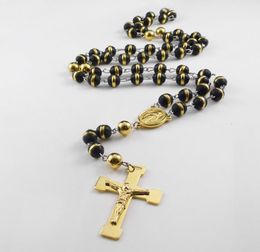 Neu gestalteter Titanstahl Anhänger Jesus Buddha Perle Frauen Halskette Memorial Runde Perle Bunte Harz Buddhistische Männer 18K Gold Platted Halsketten6696680