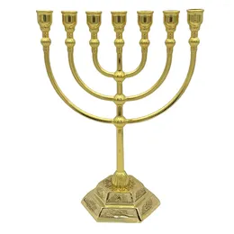 Candle Holders 17CM Judaica Art Golden Lampstands Jesus Menorah With 7 Branches Decoration Home Lsrael Religious Seven-hole Candlestick