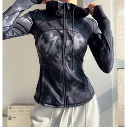 Tie Dyed Sports Hooded Elastic Yoga Suit Running Set for Wo, Morning Running, Waist Tightening, Slimming, Sun Protection Clothing, Quick Drying Jacket for