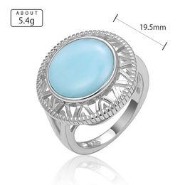 XYOP 925 Silver Gift Natural Blue Larimar Round Personality Ring, Europe And The United States Popular Wedding Jewelry Temperam