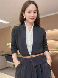 European 2023 Autumn New Standing Collar Matching Colour Fake Two-Piece Set Of Single-Breasted Temperament Feminine Knit Jacket