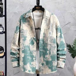 Men's Jackets Spring Autumn Casual Long Sleeved Shirt Jacket Fashion Tie Dye Coat Trend Loose Printed Single Breasted Tops