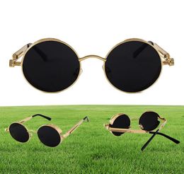 High Quality UV400 Gothic Steampunk Mens Sunglasses Coating Mirrored Sunglasses Round Circle Sun glasses Retro Vintage Gafas Mascu2324050