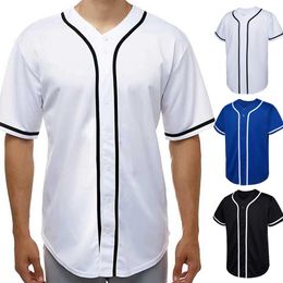 Men Summer T-shirt Loose Short Sleeves Men Baseball Uniform Color Matching Buttons Single-breasted Mid Length Baseball T-Shirt