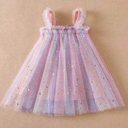 Girl's Dresses Toddler Baby Girls Dress Rainbow Sequins Tulle Tutu Vestidos 1-5 Y Kids Birthday Party Princess Set Infant Summer Sweet Outfits