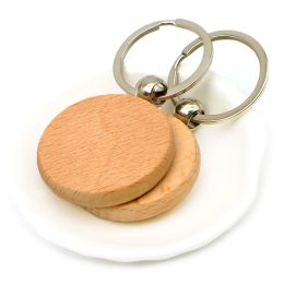 Wooden Keychain 10 20 100Pcs Record Closure Round Engraving Keyrings DIY Wood Blanks Tags Gifts ID Craft Pendants
