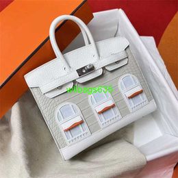 House Platinum Bags Bk Leather Handbags All Handmade Wax Thread Customised Imported Crocodile Leather House Bag Womens Leather 20cm Small have logo HB28