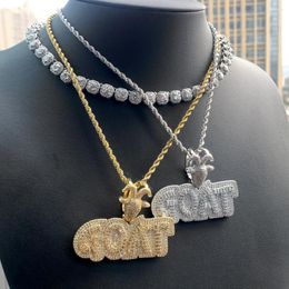 Chains 2024 Mciro Pave 5A CZ Letter Goat Necklace Pendant For Men Iced Out Bling Cubic Zirconia Copper Hip Hop Jewellery