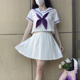 White Purple JK Uniform Seifuku Japanese High School Sailor Suit Set Korean Student Sailor Blouse Cosplay Girls Pleated Skirt