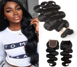 Peruvian Whole Mink Human Hair Bundles With 4X4 Lace Closure Natural Colour Body Wave 3 Bundles With Closure 828inch Hair Exte4300177