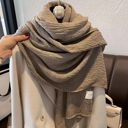 Scarves Artistic Pleated Wrap Cotton Gauze Scarf Khaki Colour Big Women Solid Vintage Shawl Casual Scarfves Four Seasons