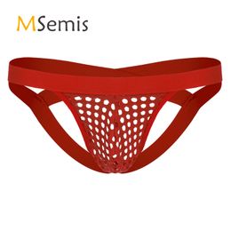 Sexy Mens Hollow Out Mesh Underwear Or Floral Lace Bulge Pouch Thongs Briefs Low Rise Open Butt G-string See-through Underpants