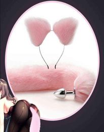 SEX TOYS 3 SIZE Cute Soft Cat Ears Headbands 40cm Fox Tail Bow Metal Butt Anal Plug Erotic Cosplay Accessories H2204148243125