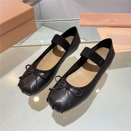 Guangzhou Miao Family 2022 Spring/Summer New Ballet Dance Shoes Square Headed Bow Flat Heels One Step Single Shoes Womens Shoes