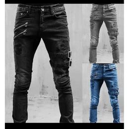 2022 New Motorcycle Personalized Fashion Elastic Feet Jeans for Men Pants