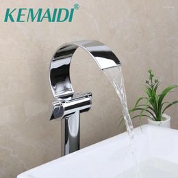 Bathroom Sink Faucets KEMAIDI Faucet Polished Chrome &Cold Mixer Taps Waterfall Water Single Handle Deck Mounted Basin Tap