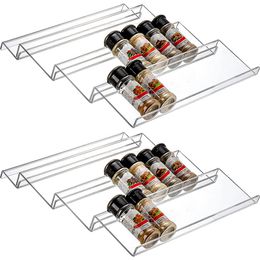 4 Tier Drawer Spice Organiser Expandable Acrylic Spice Rack Tray Seasoning Bottle Organiser Drawer Kitchen Pantry Storage Shelf