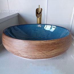 Retro Bathroom Sinks European Ceramic Countertop Basin Oval-shaped Hotel Homestay Art Washbasin Sinks Home Bathroom Washbasins