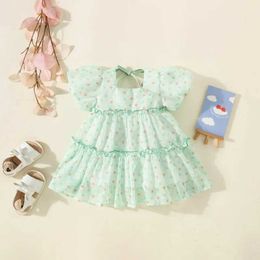 Girl's Dresses Summer Childrens Dress 2024 New Childrens Dress Color Polka Dot Bubble Short Sleeve Cake Dress Cute Wind Girls Dress