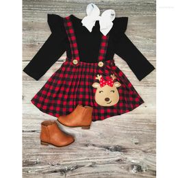 Clothing Sets FOCUSNORM Xmas 1-6Y Autumn Baby Girls Clothes 2pcs Long Sleeve Pullover Solid Tops Deer Plaid Printed Suspender Dress