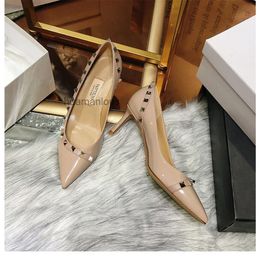 Stud Vvalen Sexy Shoes High Shoe Pump Shallow Pointed Designer Heel Single Heels Slim Autumn Cut Leather Rivet Female 10cm Black 3LNU