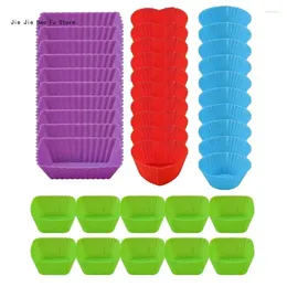 Baking Moulds E8BD 40Pcs Reusable Silicone Cupcakes Bakings Cups Nonstick Muffins Liner Pastries Cake Moulds Decorating Tool For Party