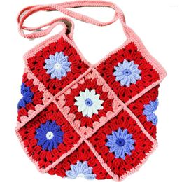 Storage Bags Original Design Fashion Women Shoulder Bag Yarn Crochet Handmade Flower Casual Tote Lady Shopping Handbag With Lining For Girls