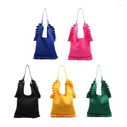 Totes Women Korean Fashion Pleated Ruffle Trim Underarm Bag Bright Solid Colour Large Capacity Shoulder Handbag Purse