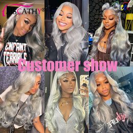 13x4 Grey Lace Front Wig Human Hair HD Lace Frontal Wigs Body Wave Lace Front Human Hair Wigs Silver Grey Coloured Remy Hair Wigs