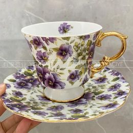 Cups Saucers Flower Bone China Coffee Cup Creative Ceramic And Saucer Pure White Simple High-grade Phnom Penh Set