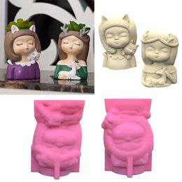 Headphones Girl Gypsum Silicone Mould Diy Succulents Concrete Flower Pot Vase Plaster Cement Clay Mould Plant Holder Mould