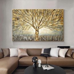 Abstract Gold Tree Wall Art Posters Prints Landscape Canvas Painting Wall Art Pictures for Living Room Home Cuadros Decoration