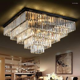 Ceiling Lights Modern Square Crystal Chandelier Light Fixture Clear Suspension Lamp Good K9 Drop Lamparas For Living Room El