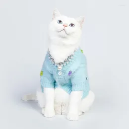 Dog Apparel Cat Sweaters Winter Warm Soft Dogs Knitted Cardigan Clothing Pet Comfortable Blue Sweater Knitwear Cats Clothes