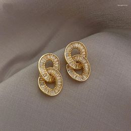 Dangle Earrings Jewellery Design Luxury Korean Temperament Net Red Double Circle Winding Zircon Fashion For Women