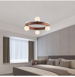 Nordic Round Wooden Ring Chandeliers Parlour Log Hanging Lamp Dining Room Kitchen Bedroom Japanese creative Walnut Pendant Lights
